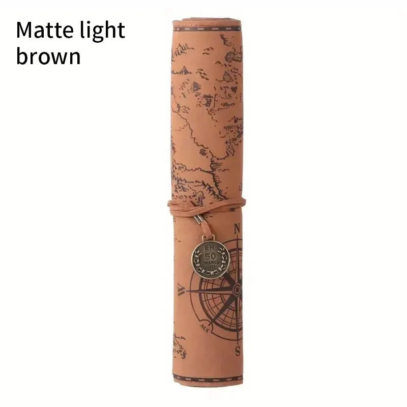 1PC Creative Treasure Map Retro Pencil Case Leather Large Capacity Roll Pencil Bag