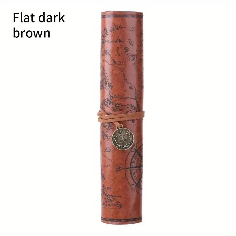 1PC Creative Treasure Map Retro Pencil Case Leather Large Capacity Roll Pencil Bag
